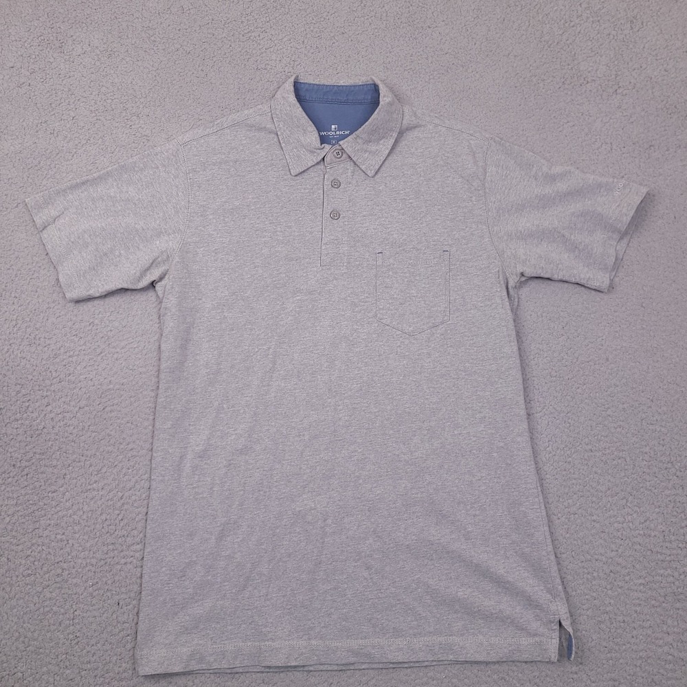 Woolrich Polo Shirt Mens Medium Gray Cotton Short Sleeve‎ Casual Pocket Front